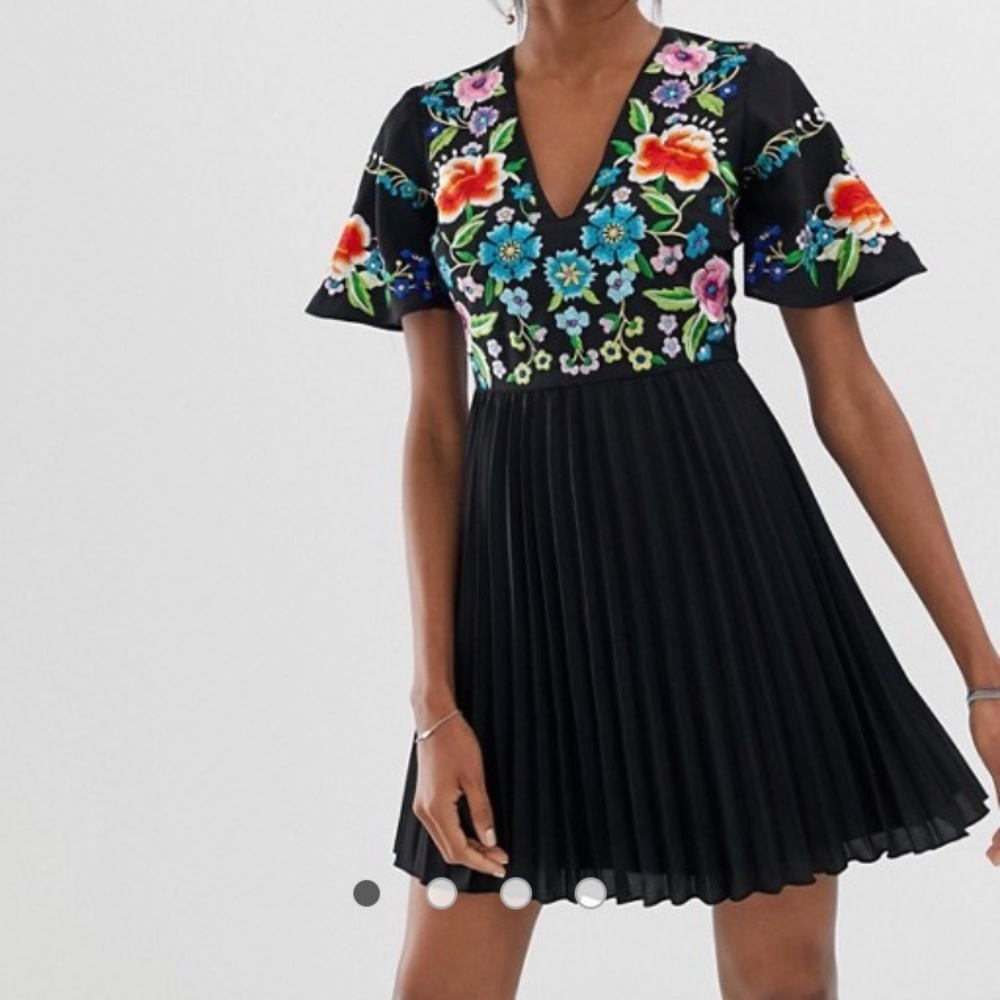 Navy embroidered floral dress